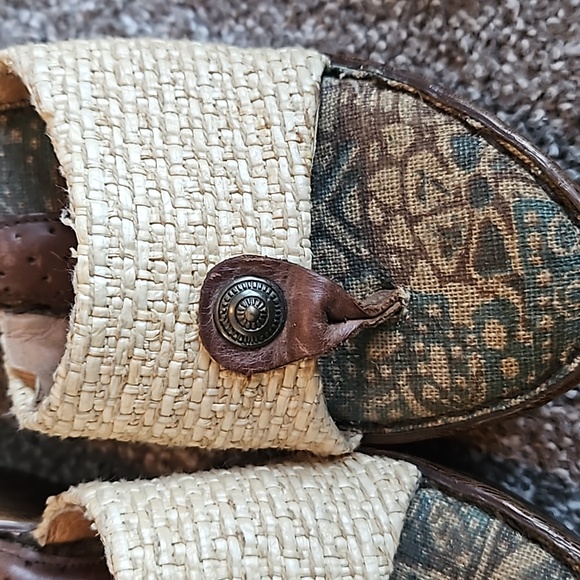 Born Woven Raffia & Patterned Blue-Tan Wedge Sandals - Picture 5 of 8